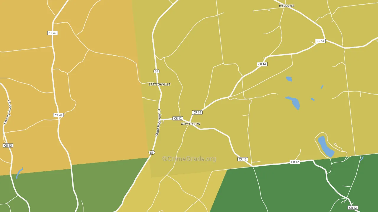 New Lisbon, NY Map of Robbery Rates