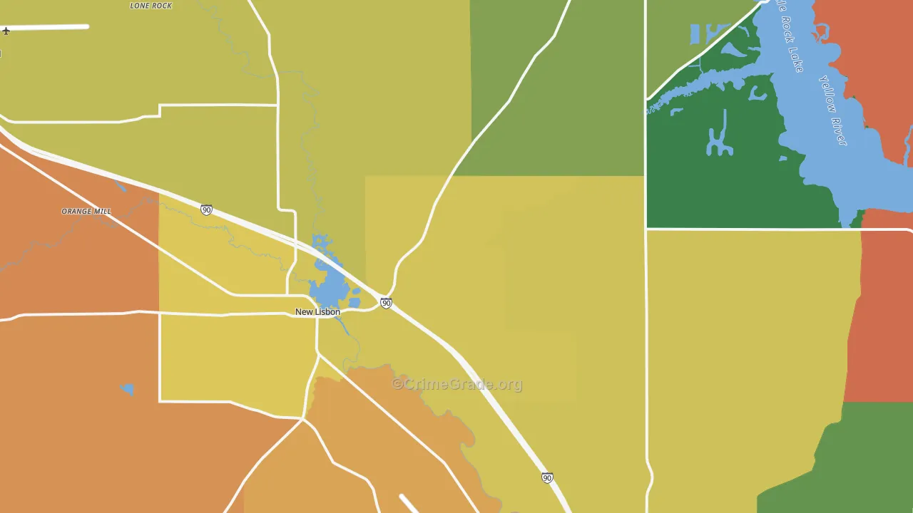 New Lisbon, WI Map of Robbery Rates