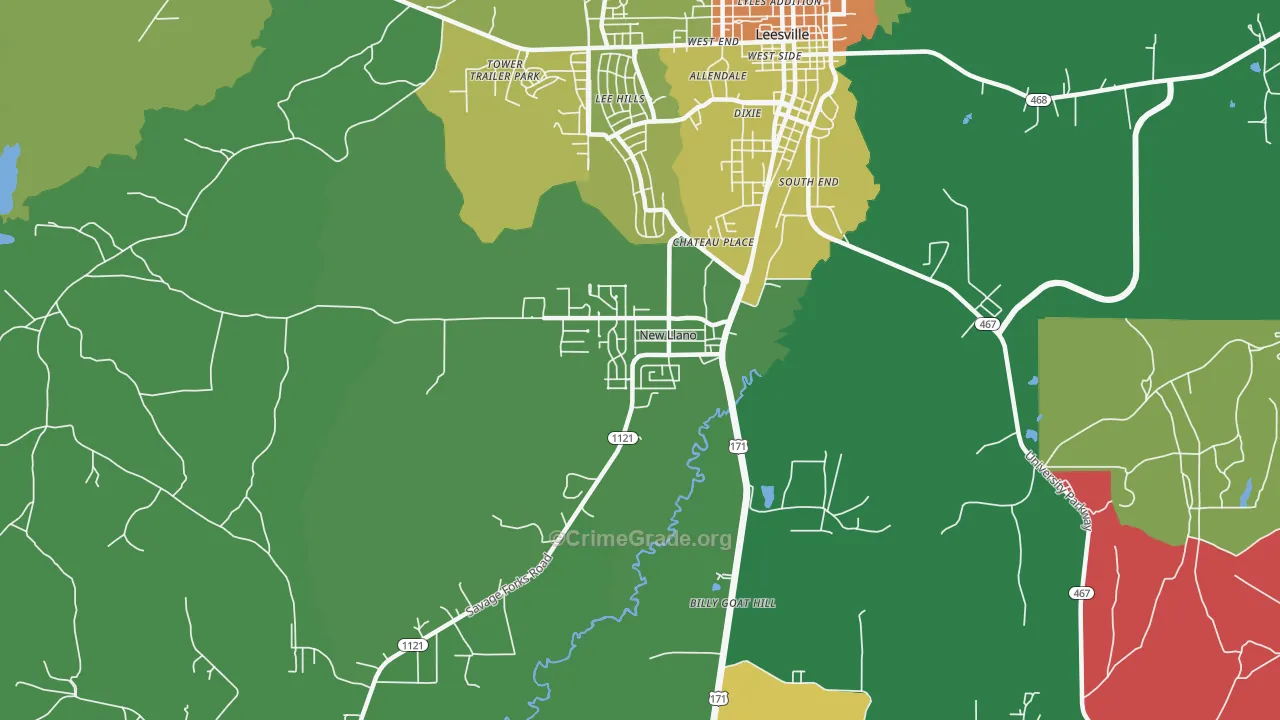 New Llano, LA Map of Robbery Rates