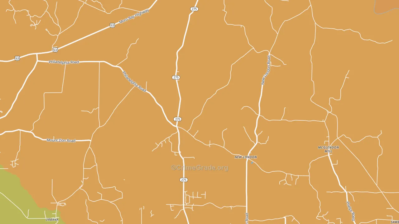 New London, AR Map of Robbery Rates