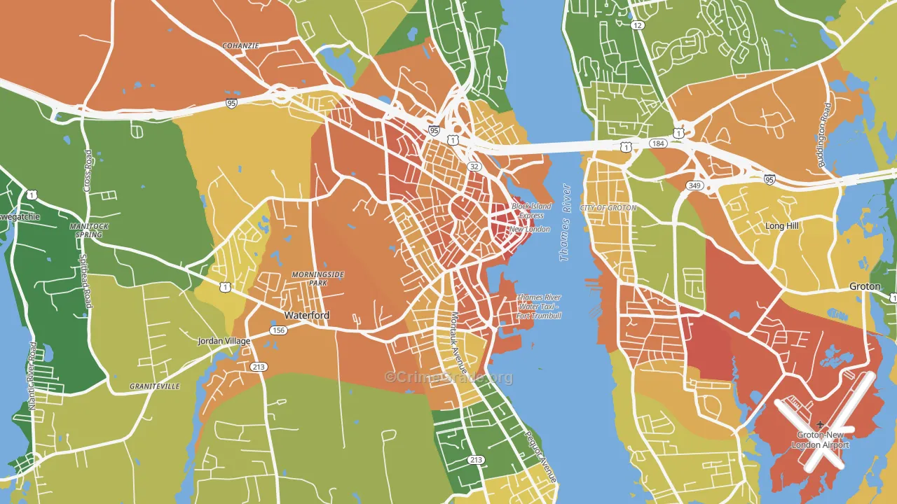 New London, CT Map of Robbery Rates