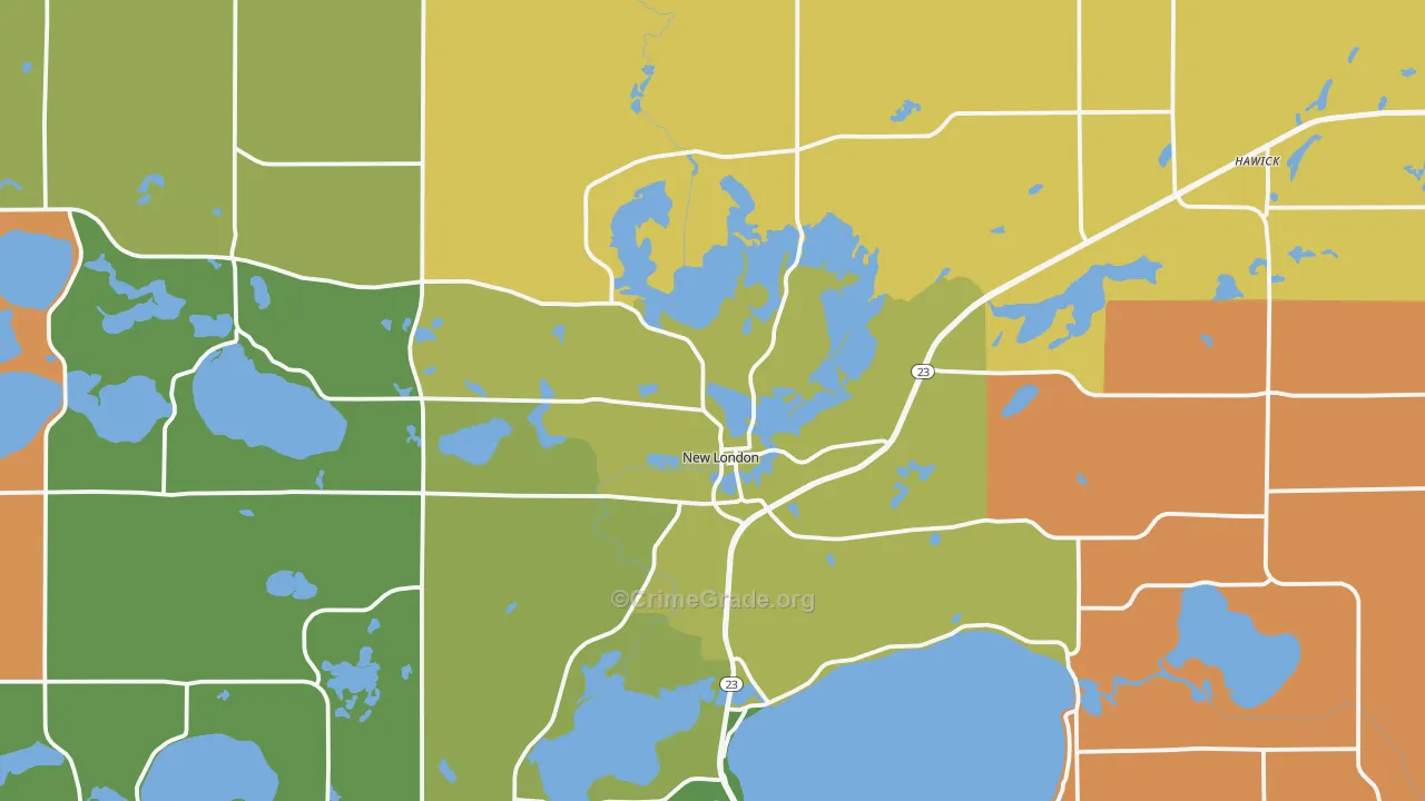 New London, MN Map of Robbery Rates