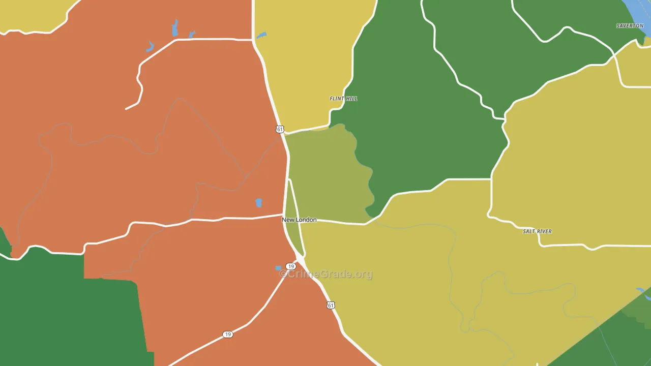 New London, MO Map of Robbery Rates