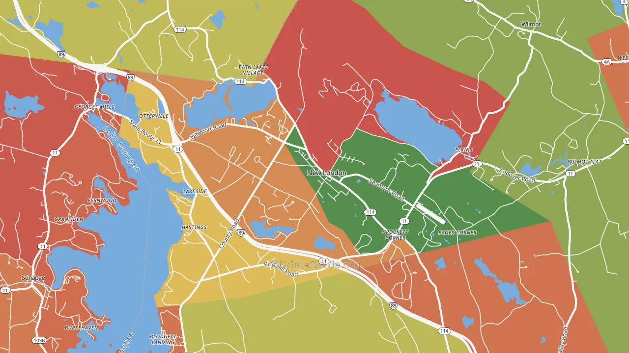 New London, NH Map of Robbery Rates