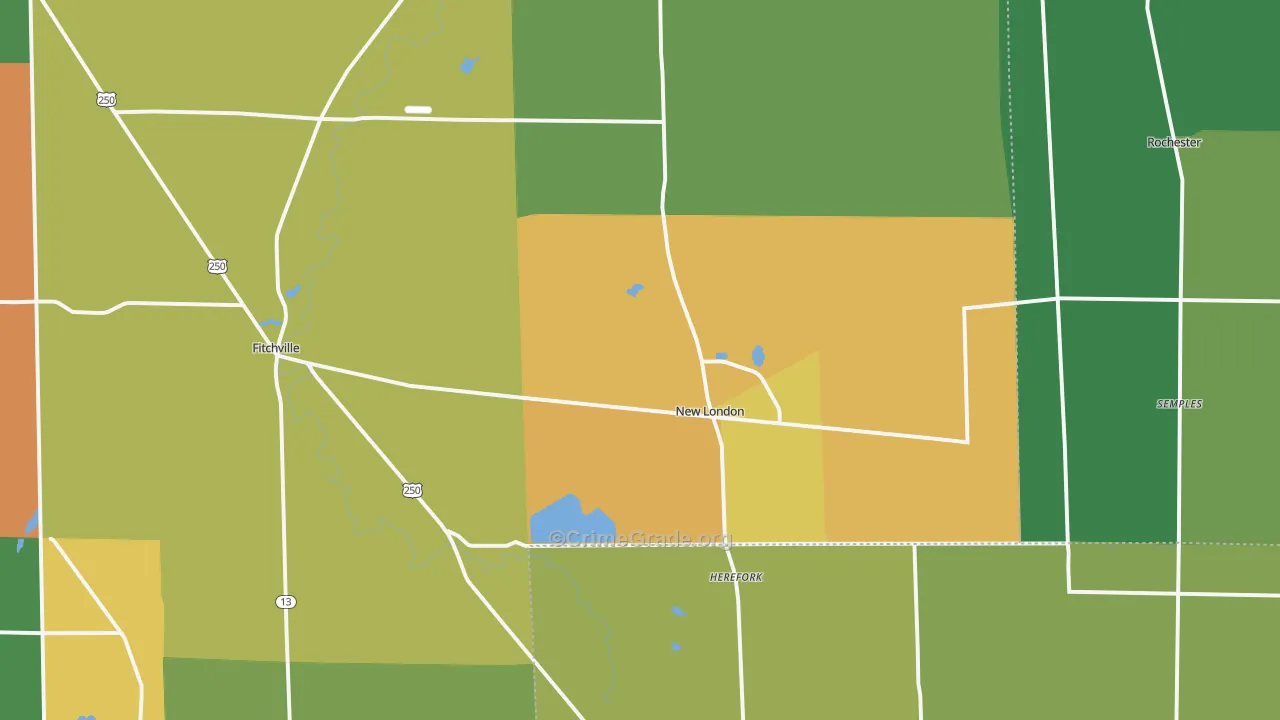 New London, OH Map of Robbery Rates