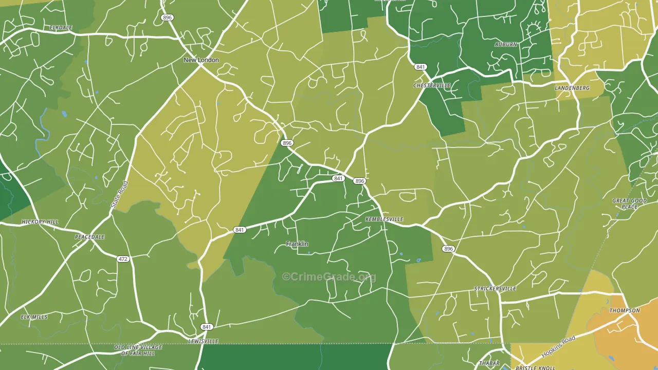 New London, PA Map of Robbery Rates