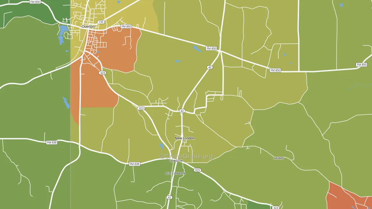 New London, TX Map of Robbery Rates
