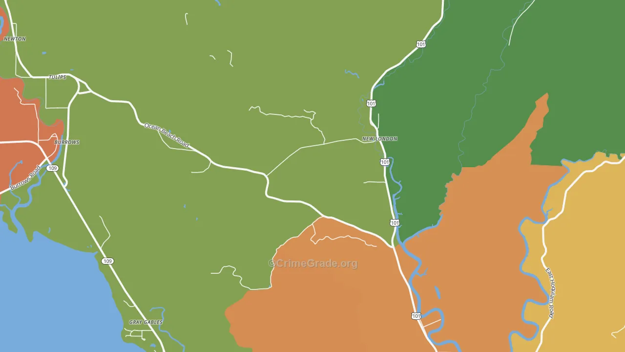 New London, WA Map of Robbery Rates