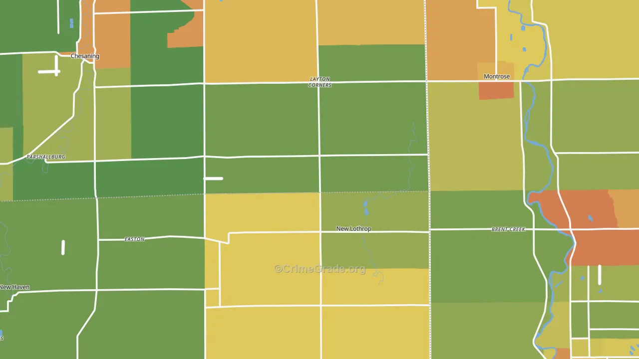 New Lothrop, MI Map of Robbery Rates