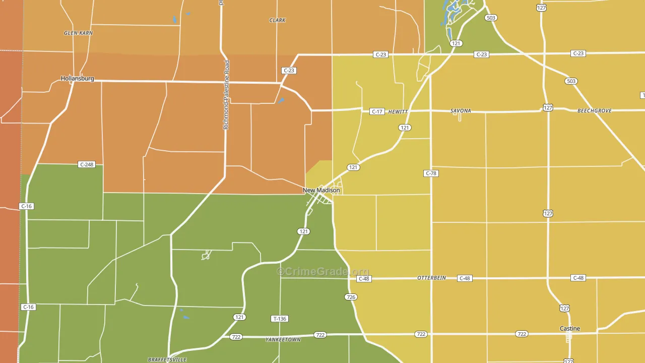 New Madison, OH Map of Robbery Rates