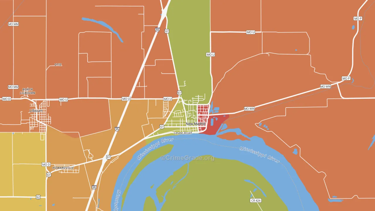 New Madrid, MO Map of Robbery Rates
