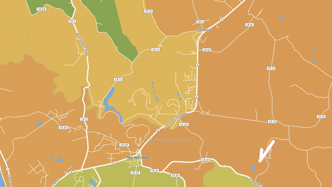 New Manchester, WV Map of Robbery Rates