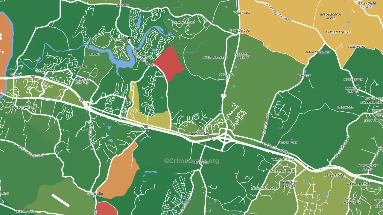 New Market, MD Map of Robbery Rates
