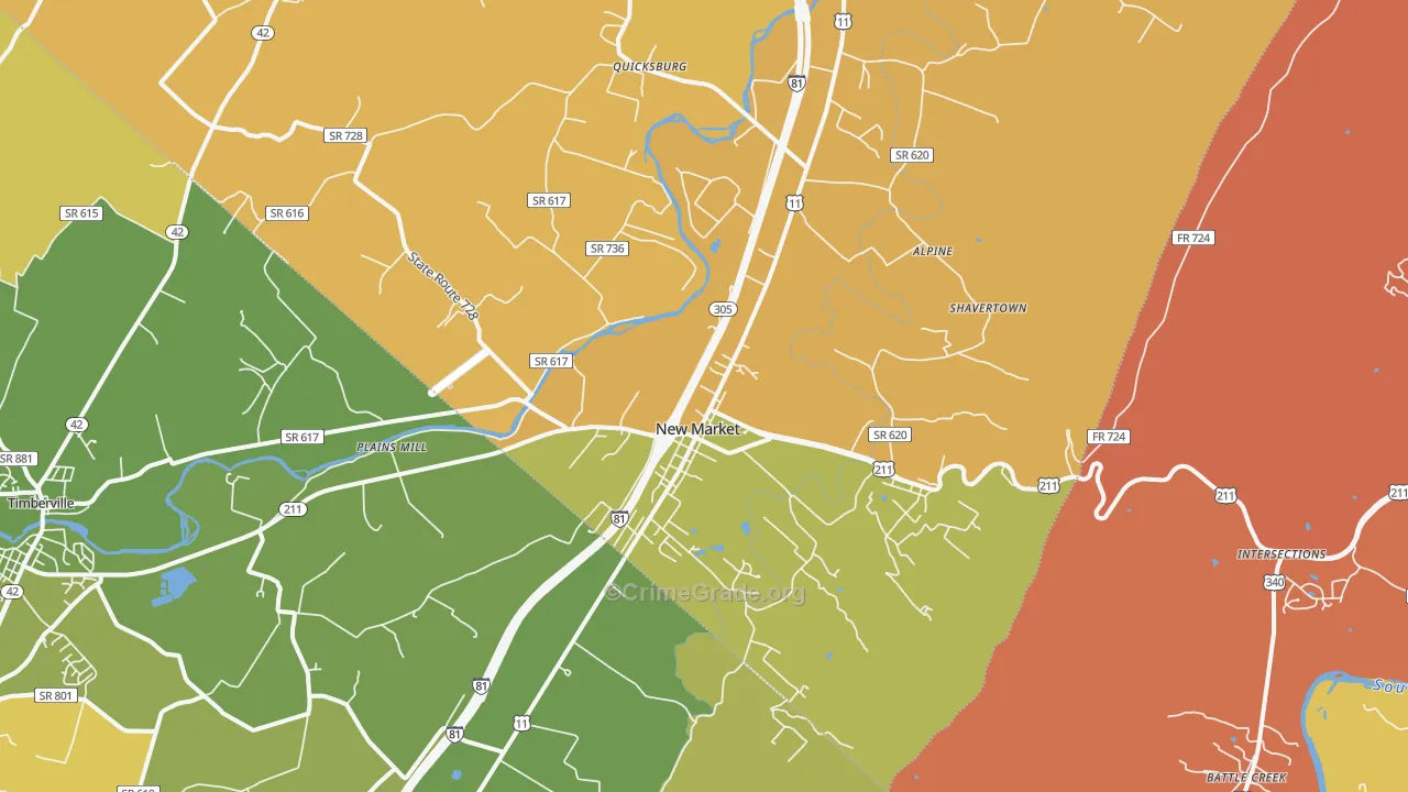 New Market, VA Map of Robbery Rates