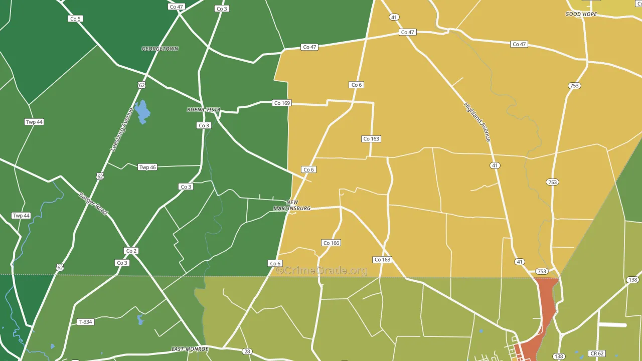 New Martinsburg, OH Map of Robbery Rates