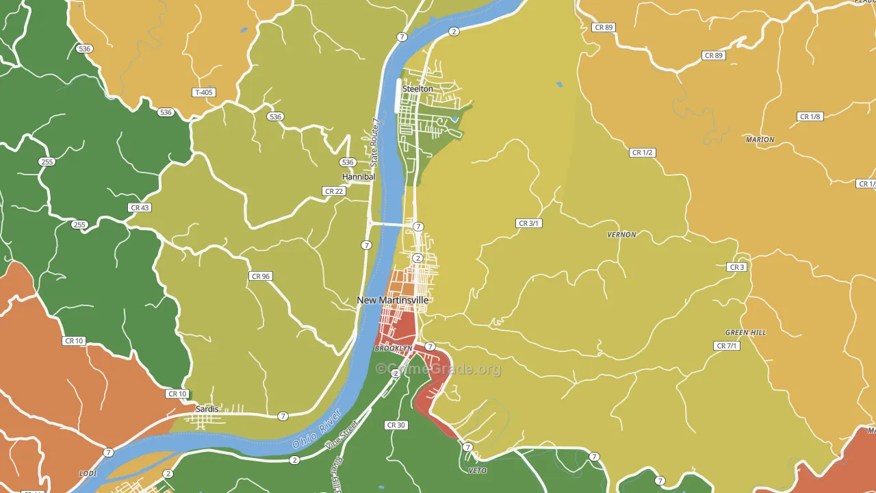 New Martinsville, WV Map of Robbery Rates