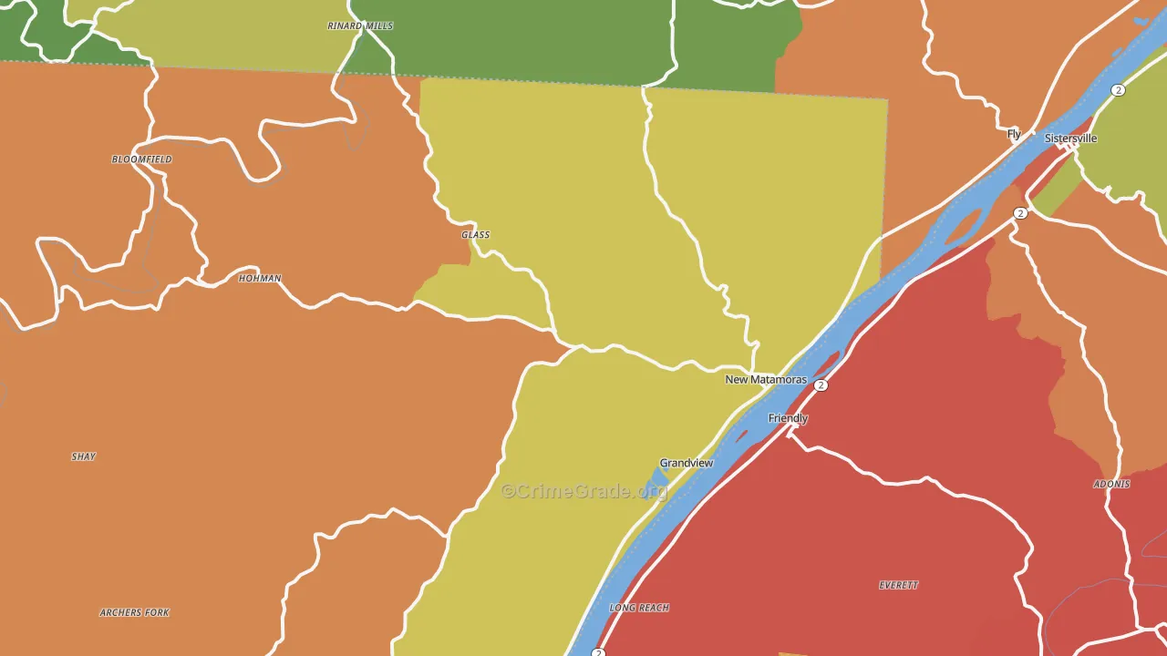 New Matamoras, OH Map of Robbery Rates