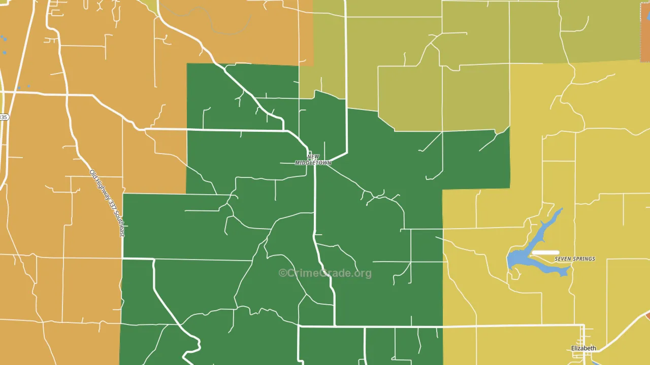 New Middletown, IN Map of Robbery Rates
