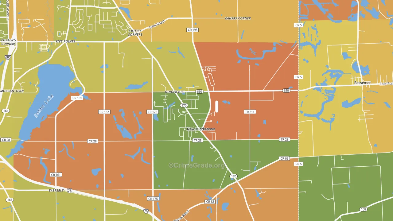 New Middletown, OH Map of Robbery Rates