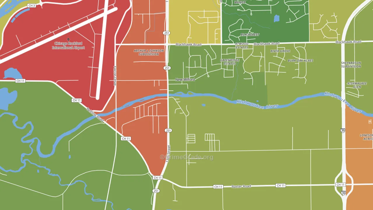New Milford, IL Map of Robbery Rates