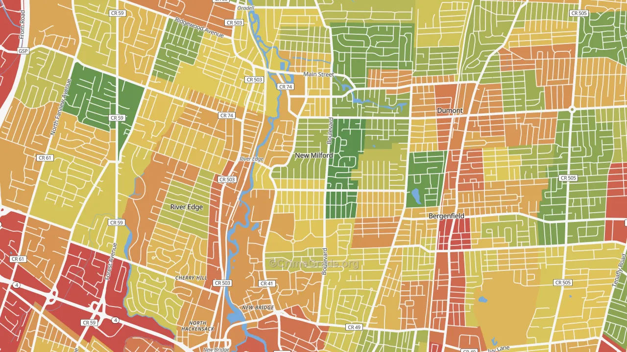 New Milford, NJ Map of Robbery Rates