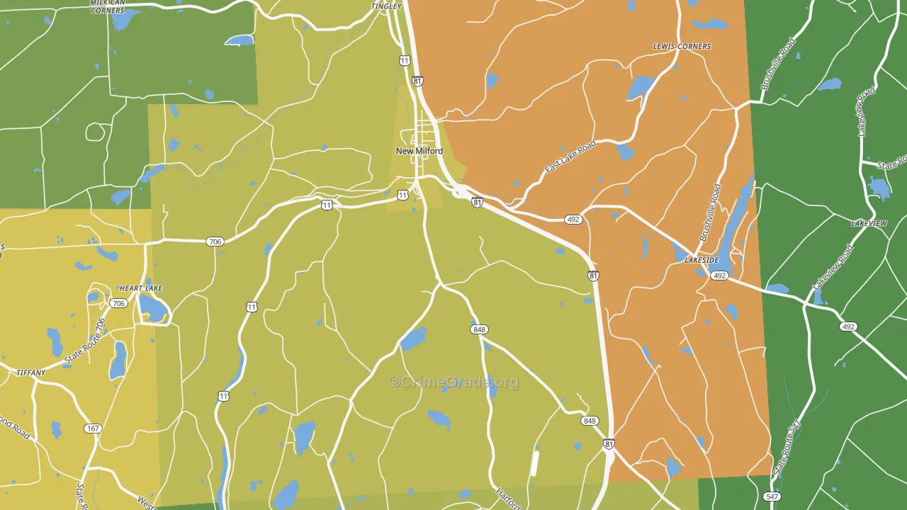 New Milford, PA Map of Robbery Rates