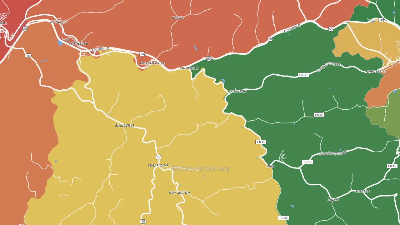 New Milton, WV Map of Robbery Rates
