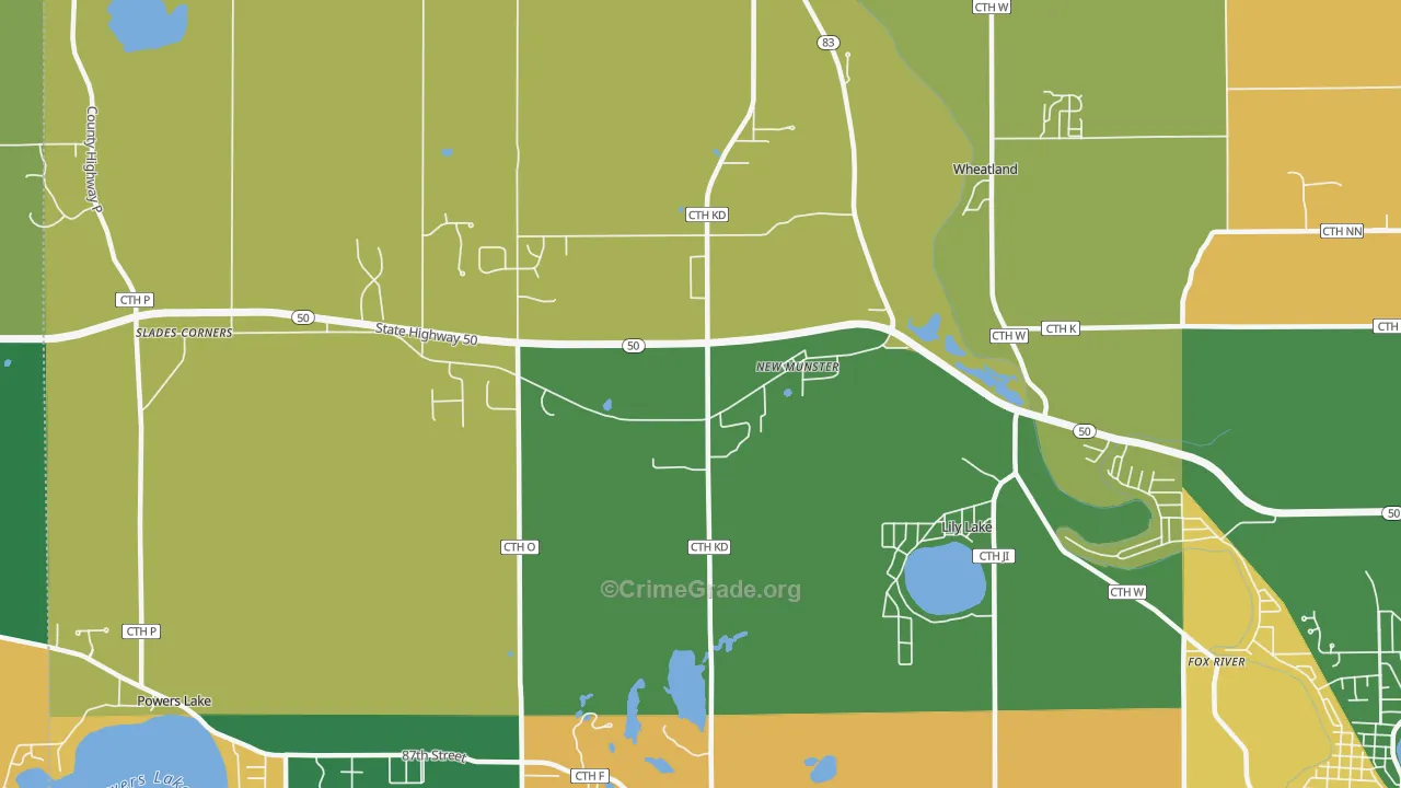 New Munster, WI Map of Robbery Rates