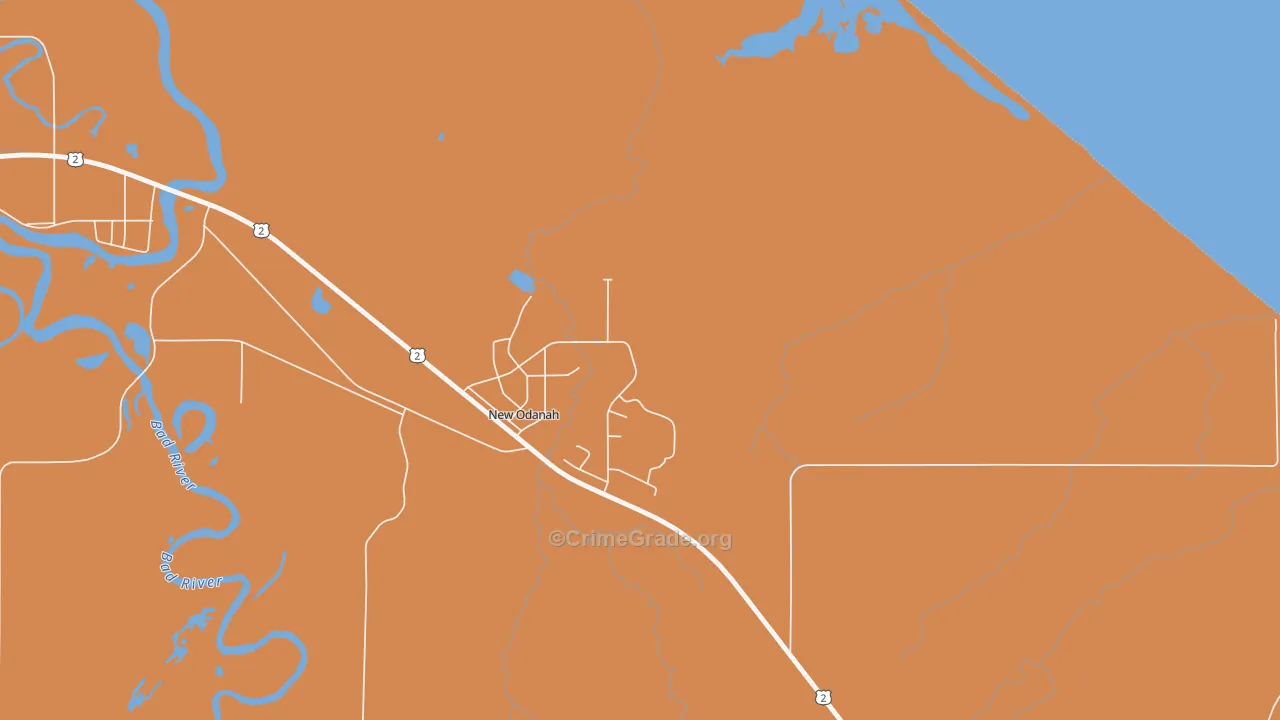 New Odanah, WI Map of Robbery Rates