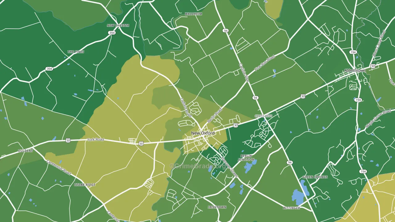 New Oxford, PA Map of Robbery Rates