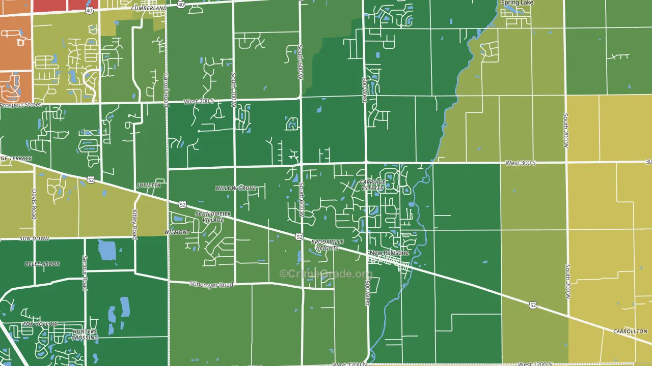 New Palestine, IN Map of Robbery Rates