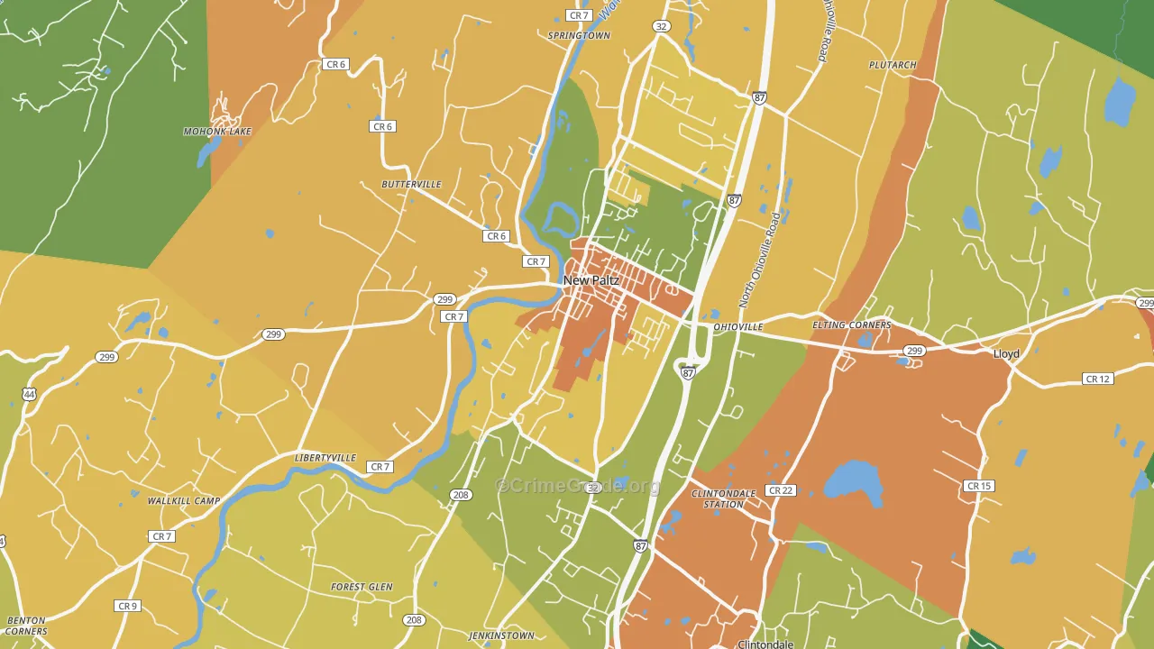 New Paltz, NY Map of Robbery Rates