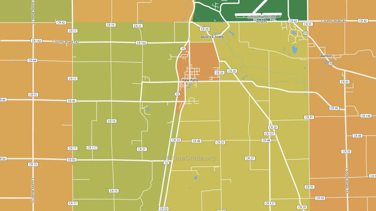New Paris, IN Map of Robbery Rates