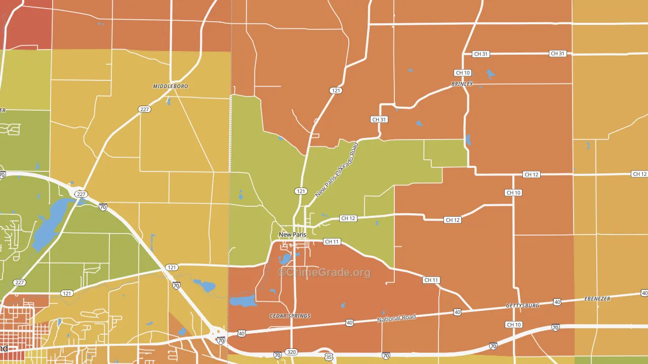 New Paris, OH Map of Robbery Rates