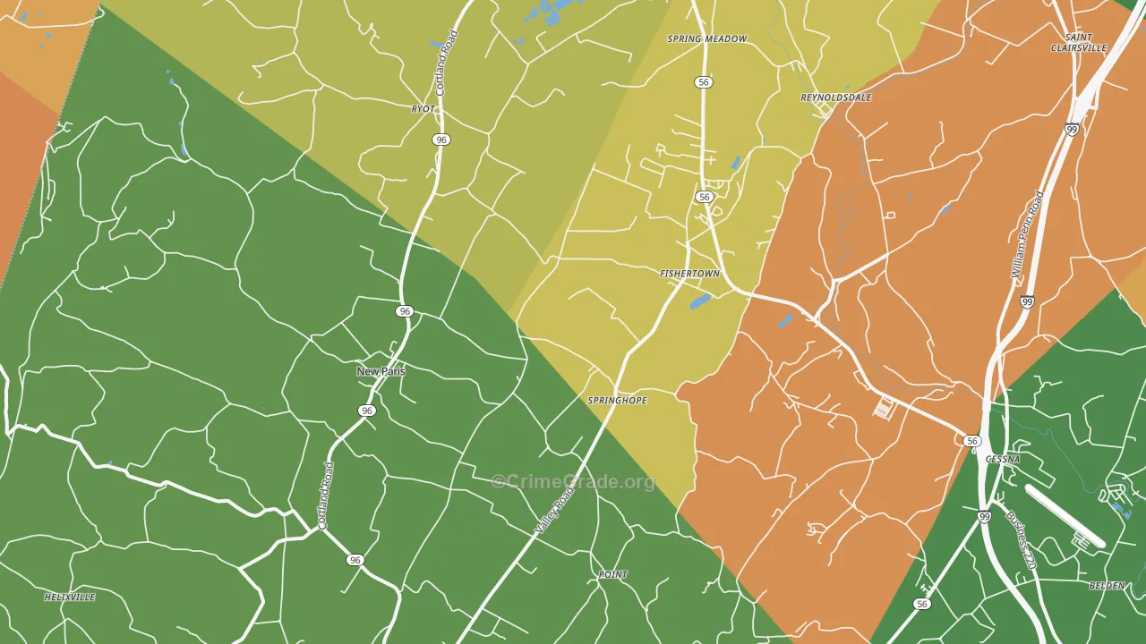 New Paris, PA Map of Robbery Rates