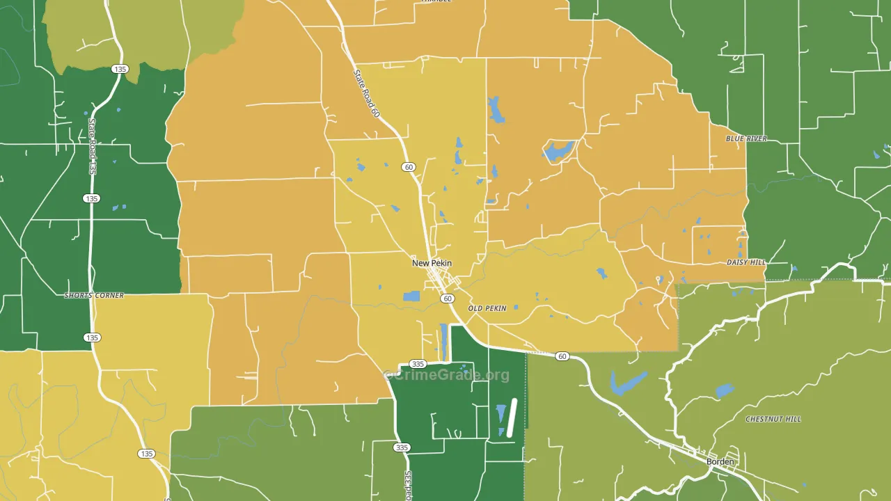 New Pekin, IN Map of Robbery Rates