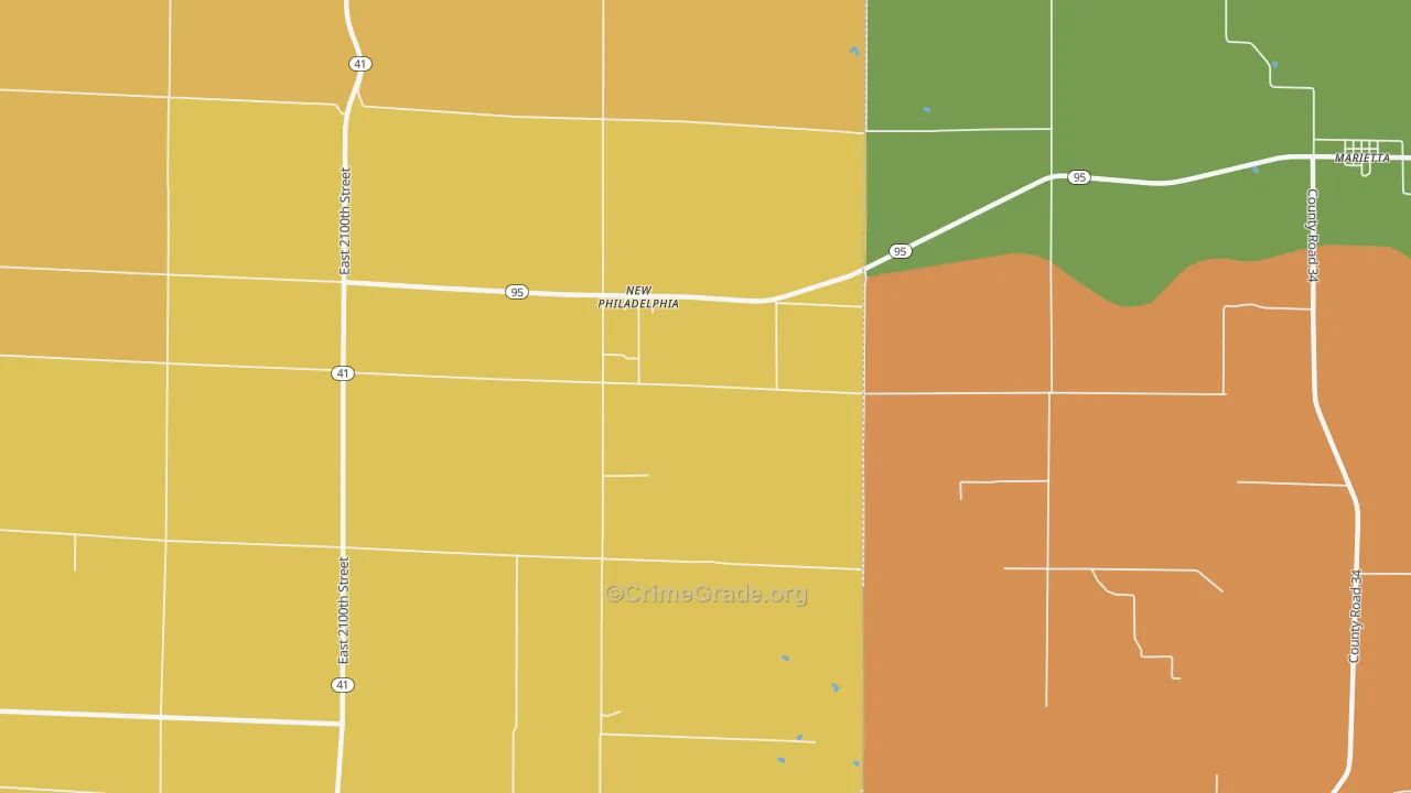 New Philadelphia, IL Map of Robbery Rates