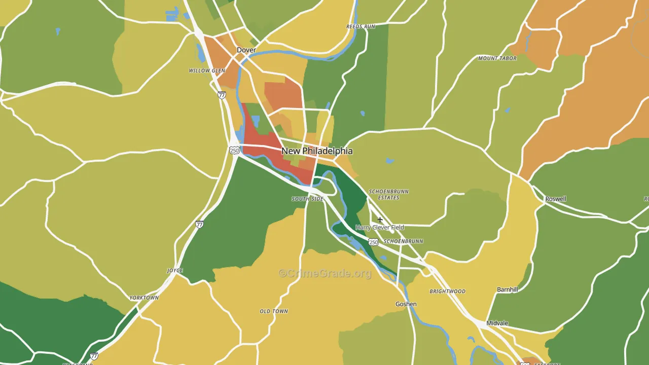 New Philadelphia, OH Map of Robbery Rates