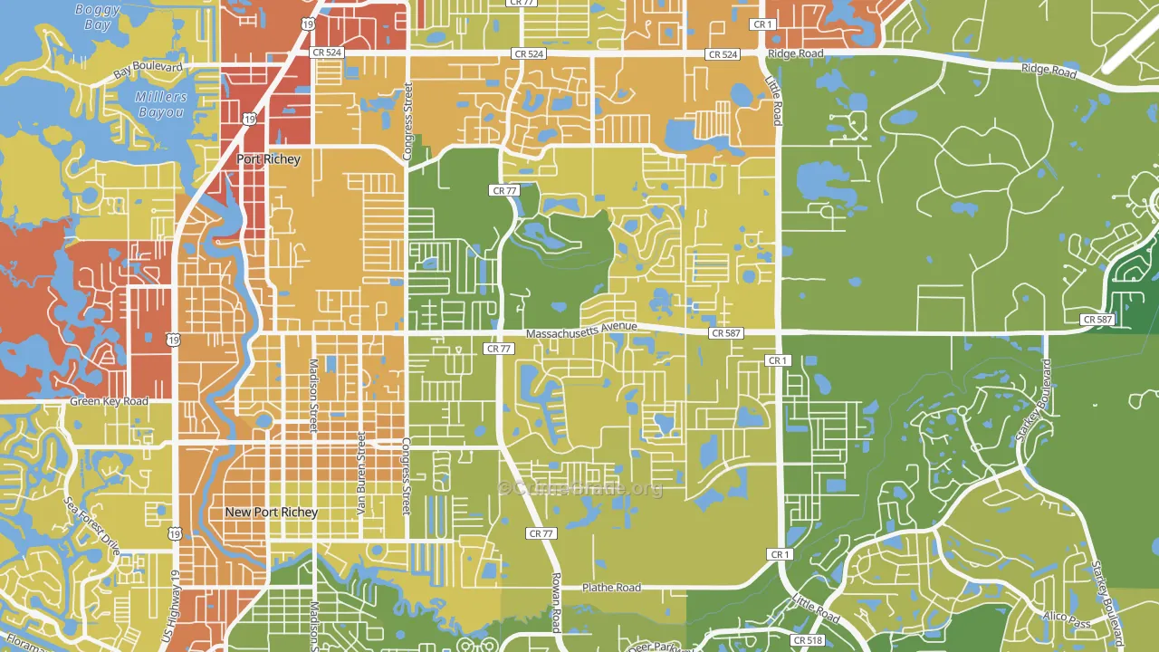New Port Richey East, FL Map of Robbery Rates