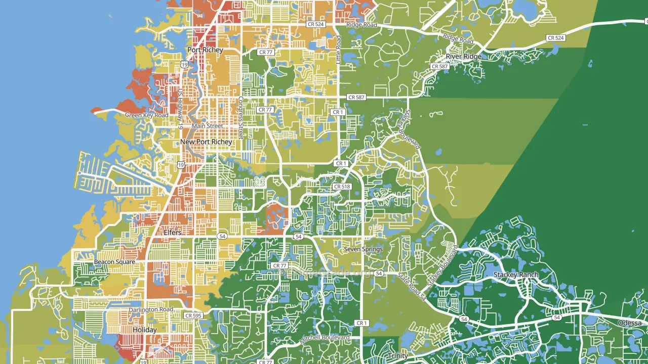 New Port Richey, FL Map of Robbery Rates