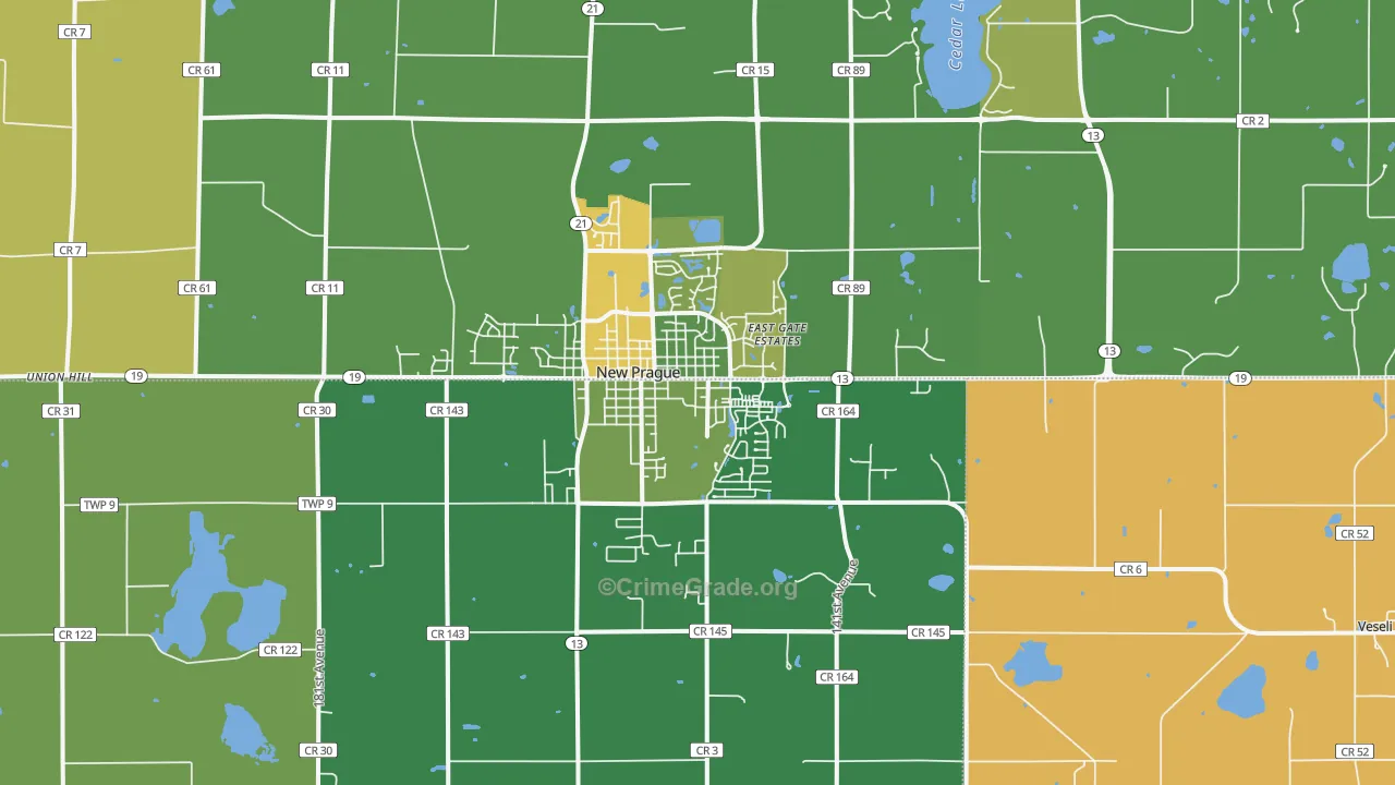 New Prague, MN Map of Robbery Rates
