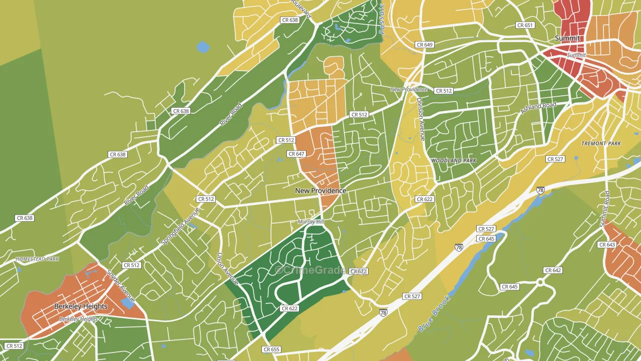 New Providence, NJ Map of Robbery Rates