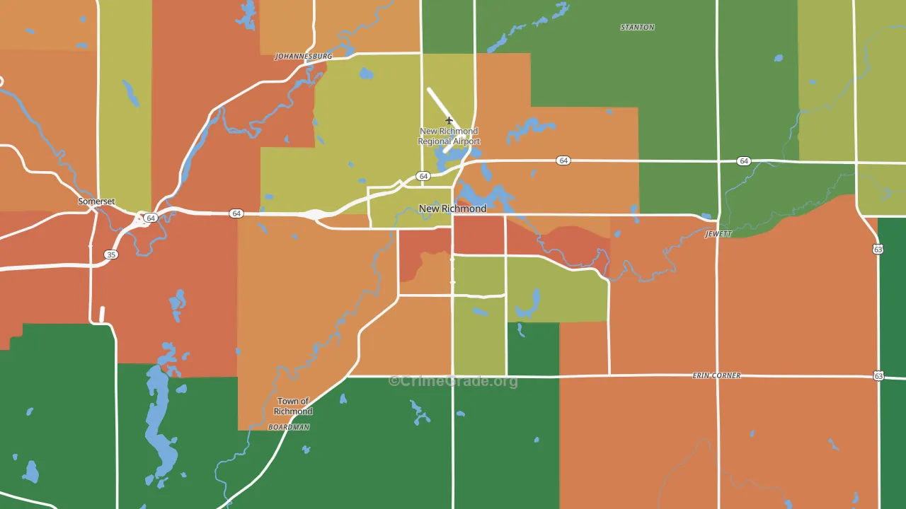New Richmond, WI Map of Robbery Rates