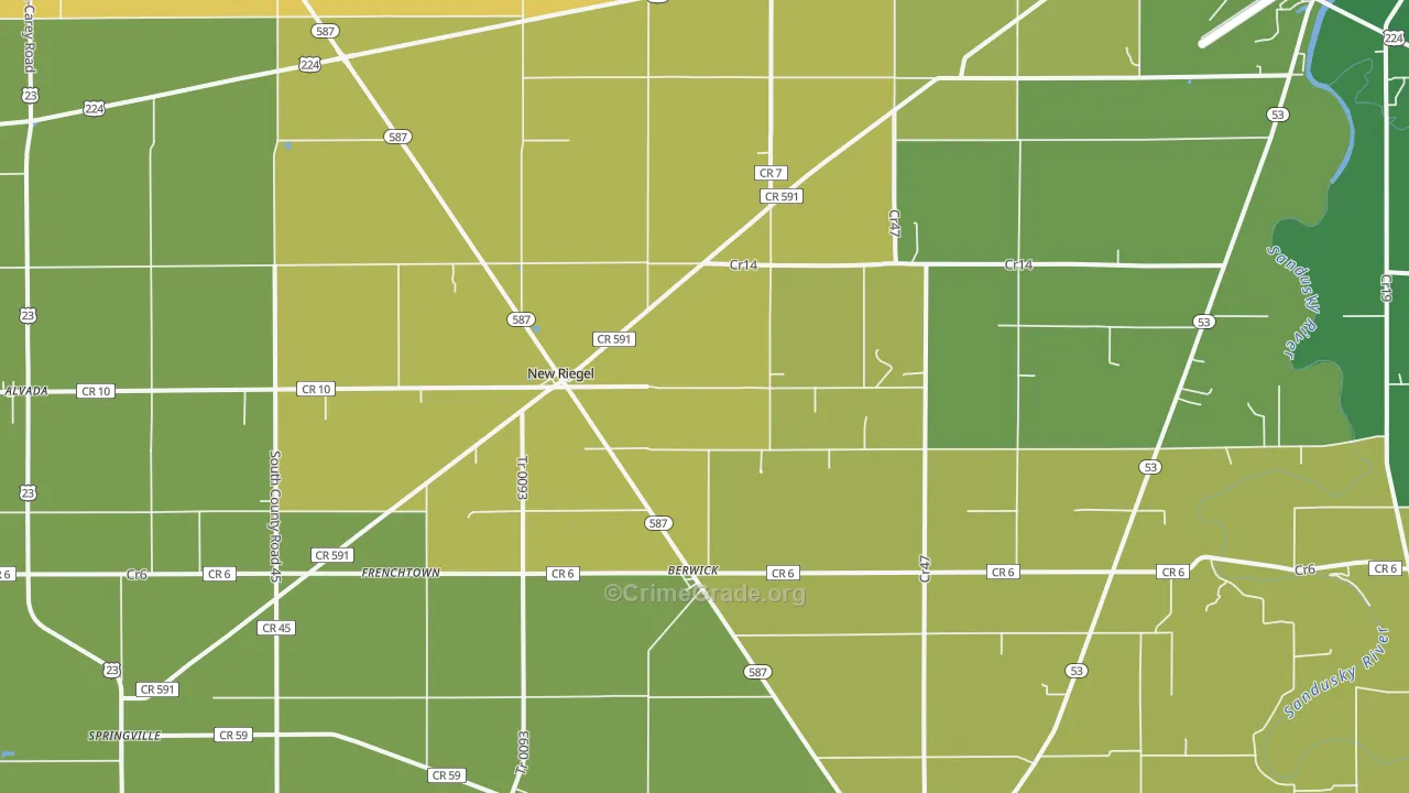 New Riegel, OH Map of Robbery Rates