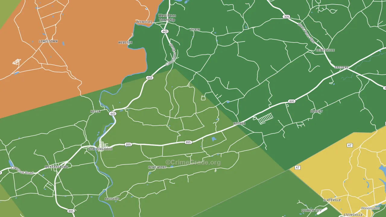 New Ringgold, PA Map of Robbery Rates