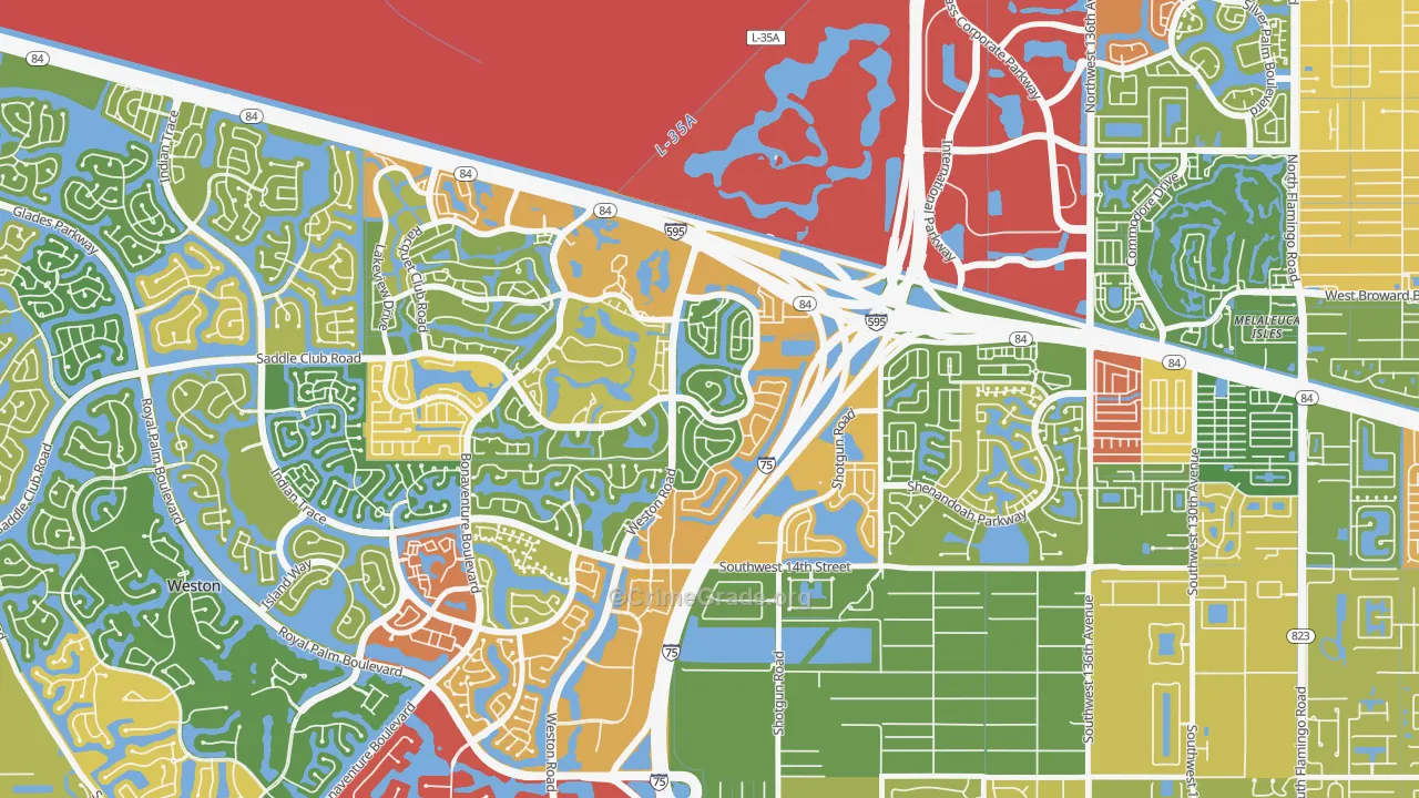New River Estates, Sunrise, FL Map of Robbery Rates