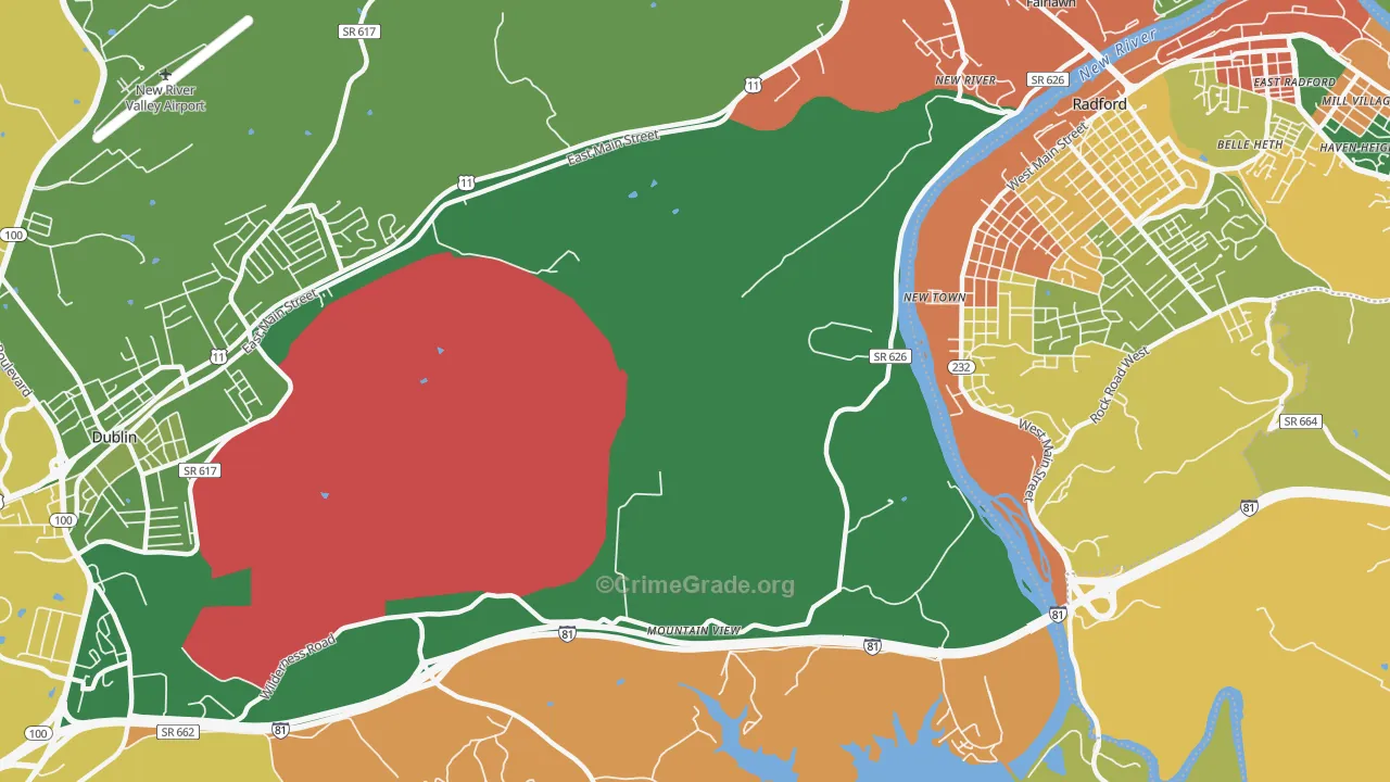New River, VA Map of Robbery Rates