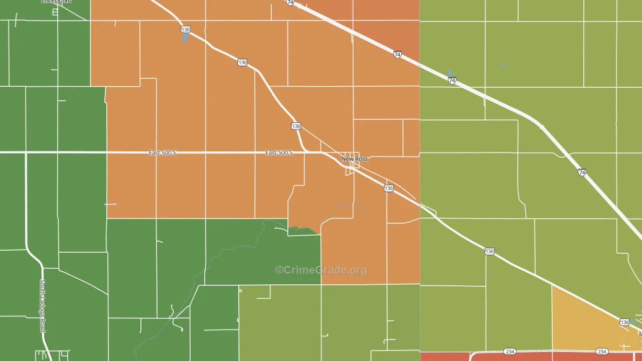 New Ross, IN Map of Robbery Rates