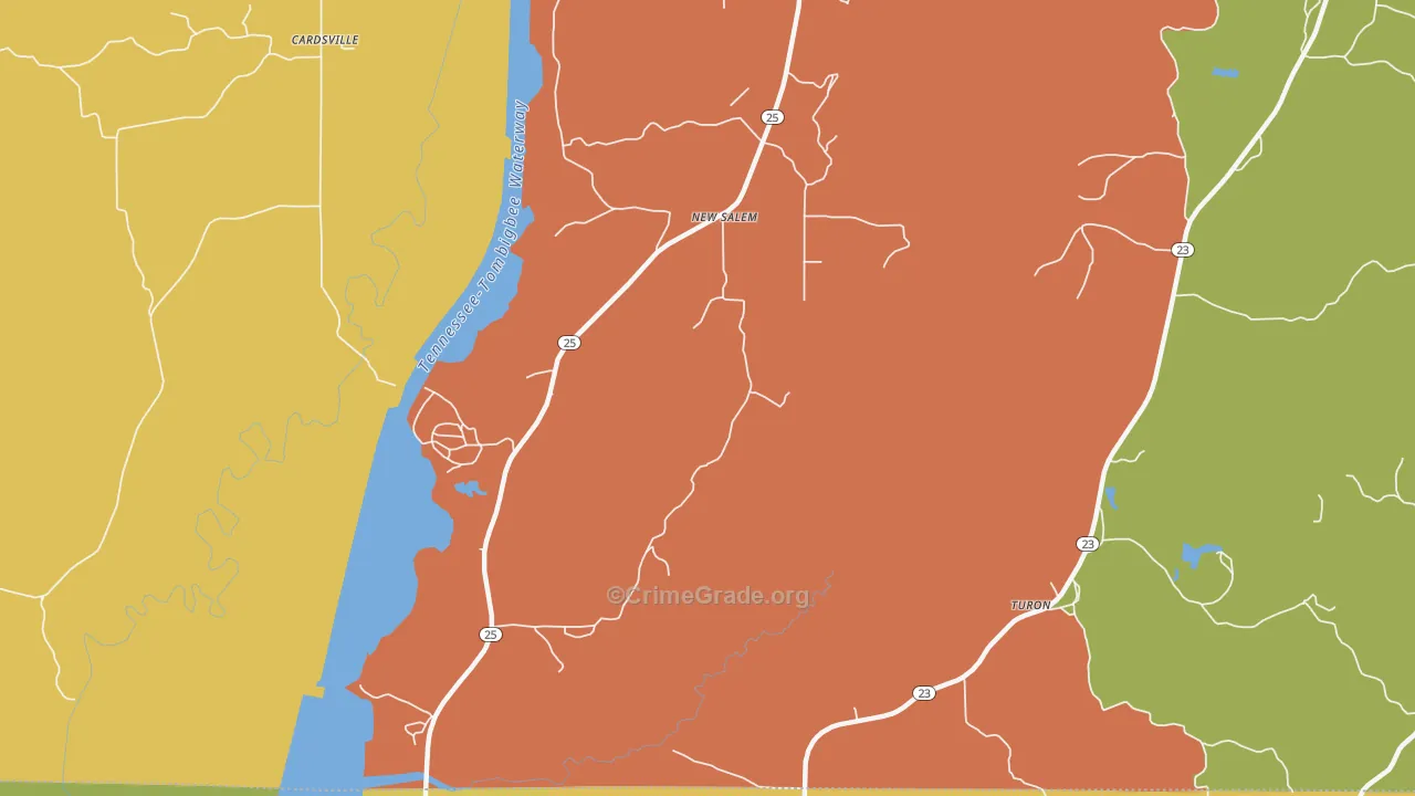 New Salem, MS Map of Robbery Rates