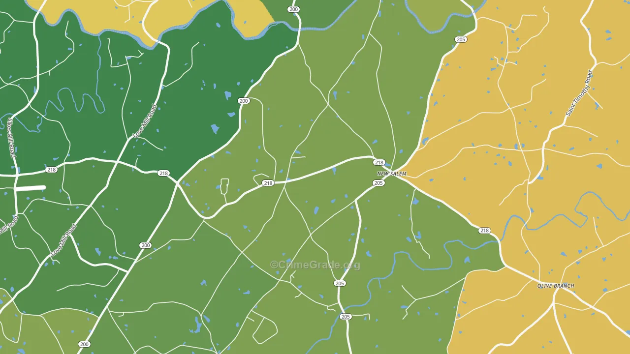 New Salem, NC Map of Robbery Rates